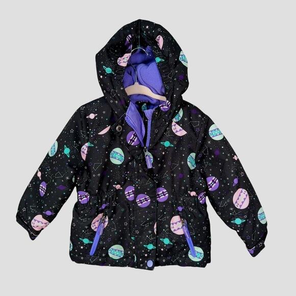 Cat & Jack Snow Coat with Hood Space Print Black Purple Size 2T - Picture 1 of 8